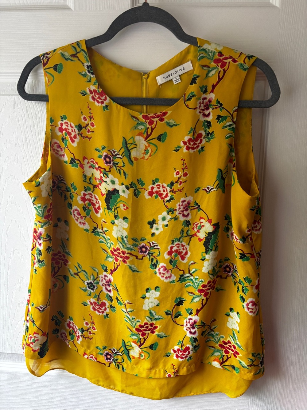Rose & Olive Mustard Yellow Floral Sleeveless Tank